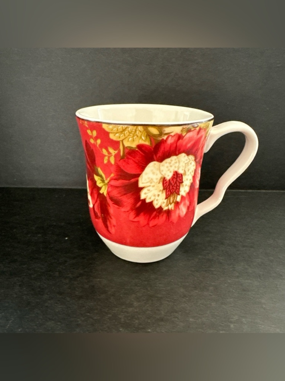 222 Fifth Summer Botanical Lutece Fleur Rouge Mug Red Poppy French Floral Toile